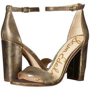 Sam Edelman Womens Yaro Heeled Sandals Size 8.5 Pure Gold Brushed Suede Open Toe